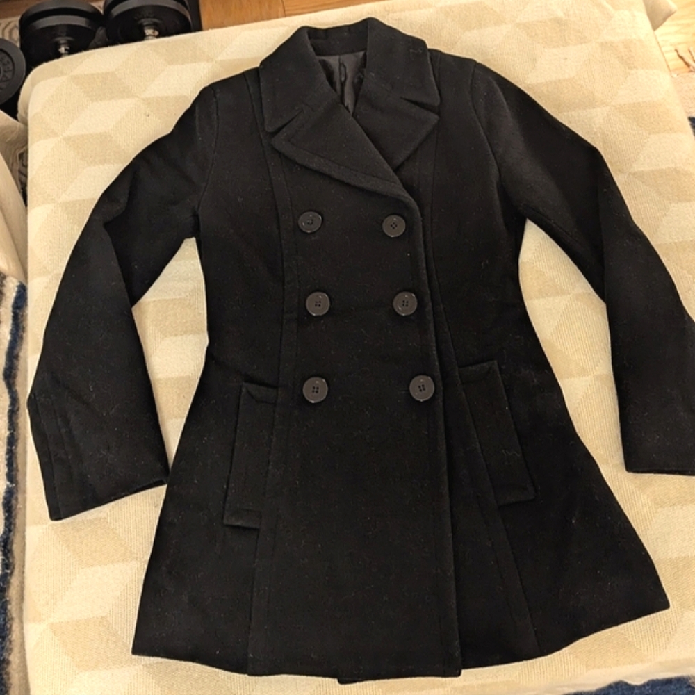 Black Double-Breasted Women's Peacoat